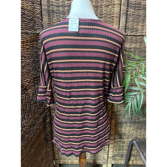 Miley +Molly Multi Stripe Bell Sleeve Tie Front Top S/M/L - Picture 9 of 9